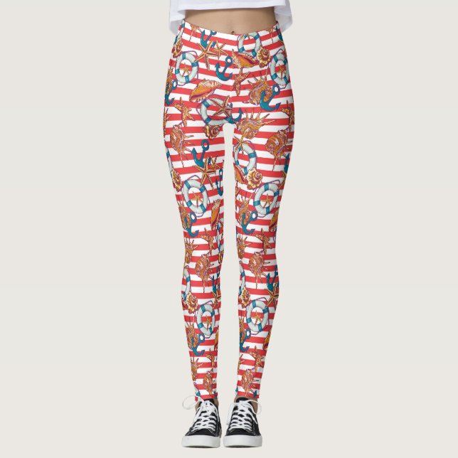 Trendy Beach Pattern Leggings (Front)