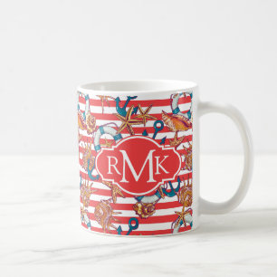Trendy Beach Pattern Monogram Coffee Mug