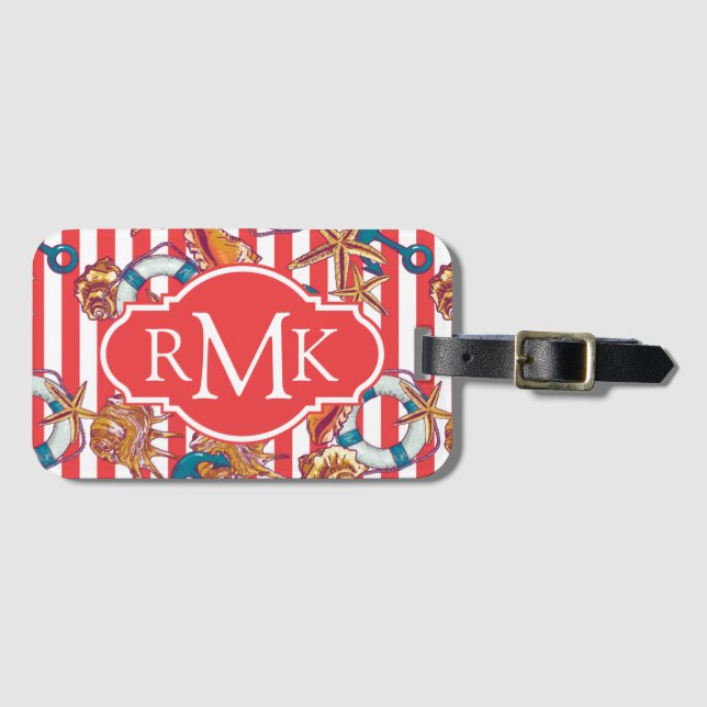 Trendy Beach Pattern | Monogram Luggage Tag (Front Horizontal)