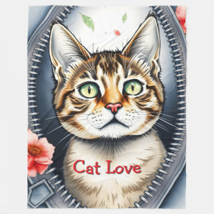 Trendy Beautiful Cute Watercolor Cat Collection Fleece Blanket