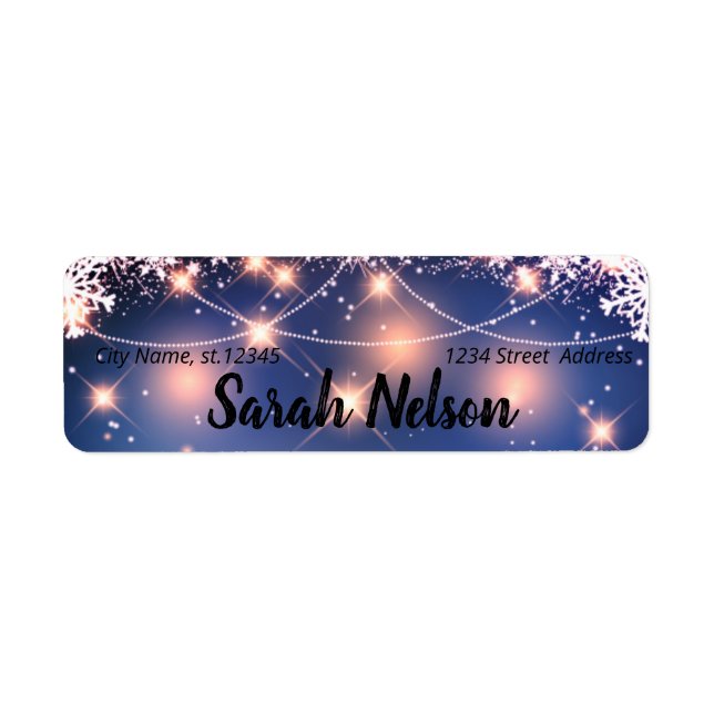 Trendy, Beautiful, Sparkly Blue Christmas Label (Front)