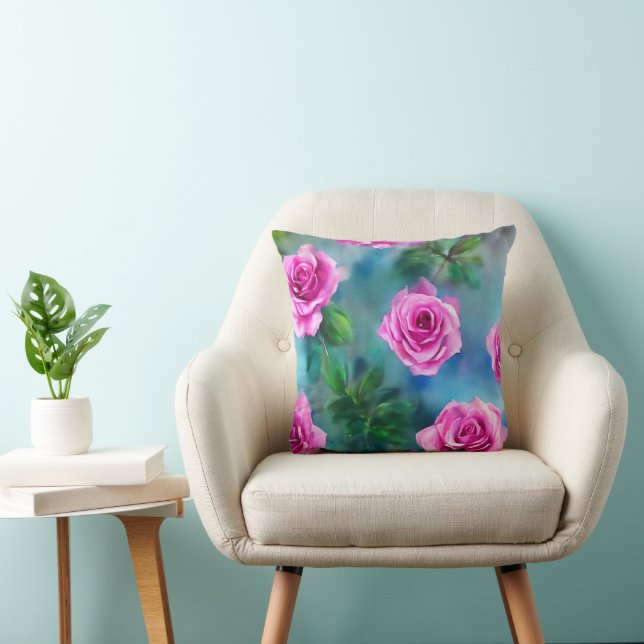 Trendy Beautiful Watercolor Pink Roses Collection Cushion (Chair)
