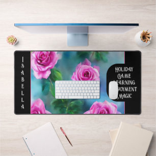 Trendy Beautiful Watercolor Pink Roses Collection Desk Mat