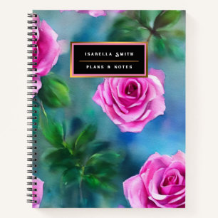 Trendy Beautiful Watercolor Pink Roses Collection Notebook
