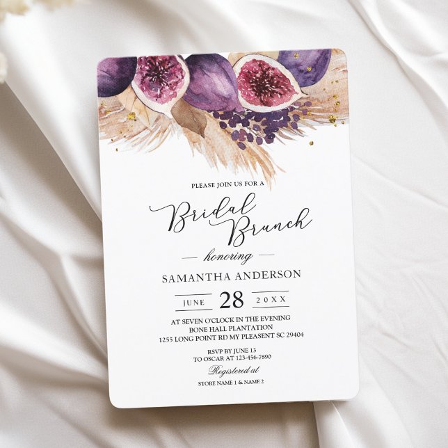 Trendy Beauty Purple Figs & Pampas Invitation (Creator Uploaded)