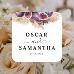 Trendy Beauty Purple Figs & Pampas Square Sticker<br><div class="desc">Trendy Beauty Purple Figs & Pampas</div>