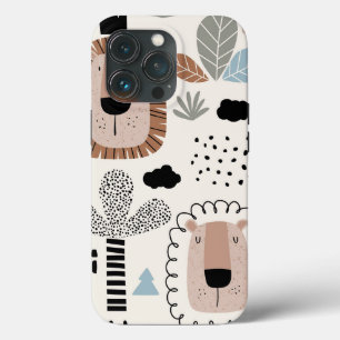 Trendy Beige Black Lion Jungle Tough Case iPhone