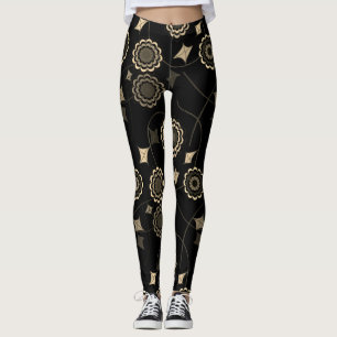 Trendy Beige Colour Flower Ivy Black Leggings