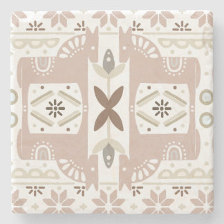 Trendy Beige Esthetic Christmas Pettern Stone Coaster