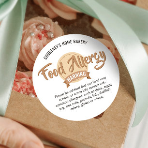 Trendy Beige Food Safety Allergens Alert Warning Classic Round Sticker