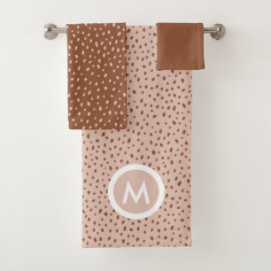 Trendy Beige Monogram with Terracotta Boho Brown  Bath Towel Set