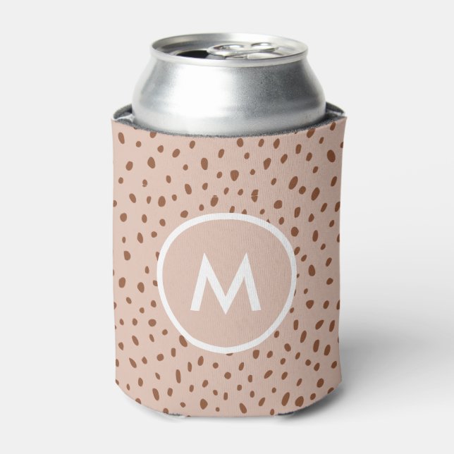 Trendy Beige Monogram with Terracotta Boho Brown  Can Cooler (Can Front)
