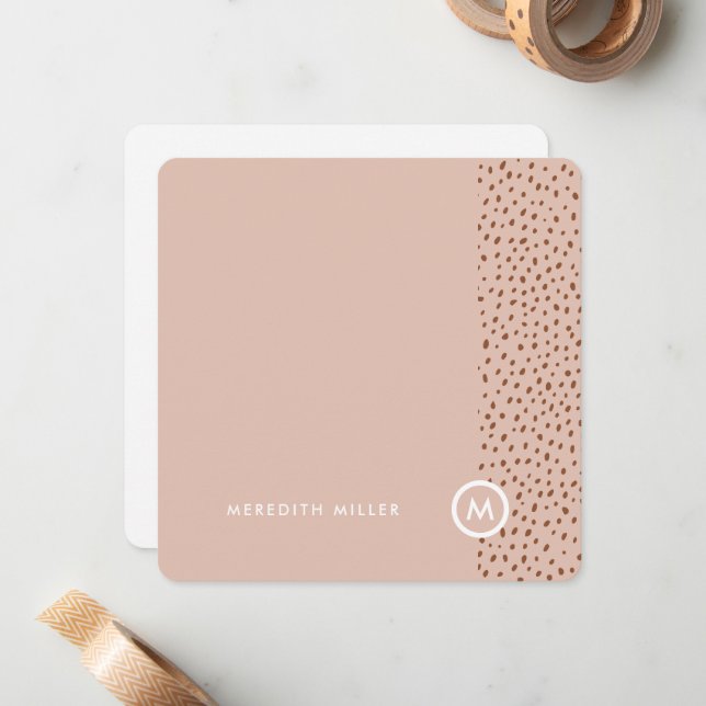 Trendy Beige Monogram with Terracotta Boho Brown  Card (Front/Back In Situ)