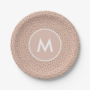 Trendy Beige Monogram with Terracotta Boho Brown  Paper Plate