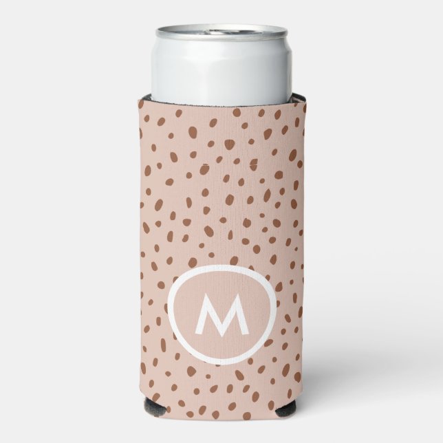 Trendy Beige Monogram with Terracotta Boho Brown  Seltzer Can Cooler (Seltzer Front)