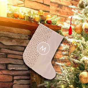 Trendy Beige Monogram with Terracotta Boho Brown  Small Christmas Stocking