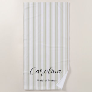 Trendy Beige Pinstripes Bridesmaid Bachelorette  Beach Towel