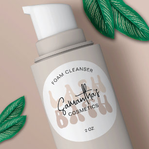 Trendy Beige Retro Font Lash Extensions Cleanser Classic Round Sticker