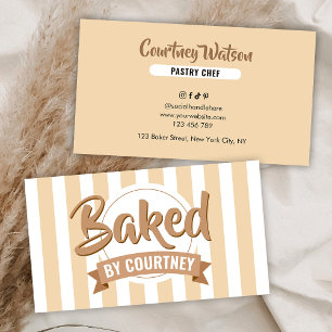 Trendy Beige Stripes Modern Bakery Chef Caterer Business Card