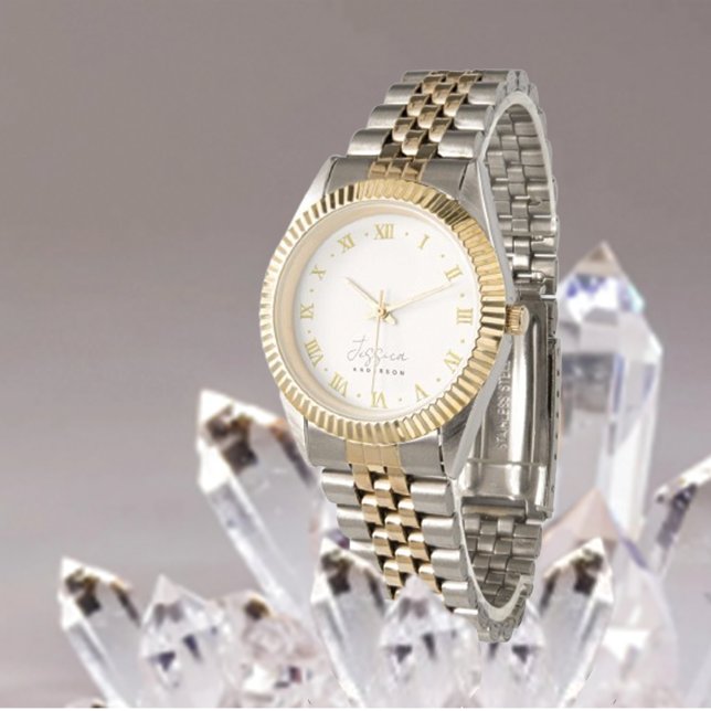 Trendy Beige Stylish Gold Monogram Name Watch (Creator Uploaded)