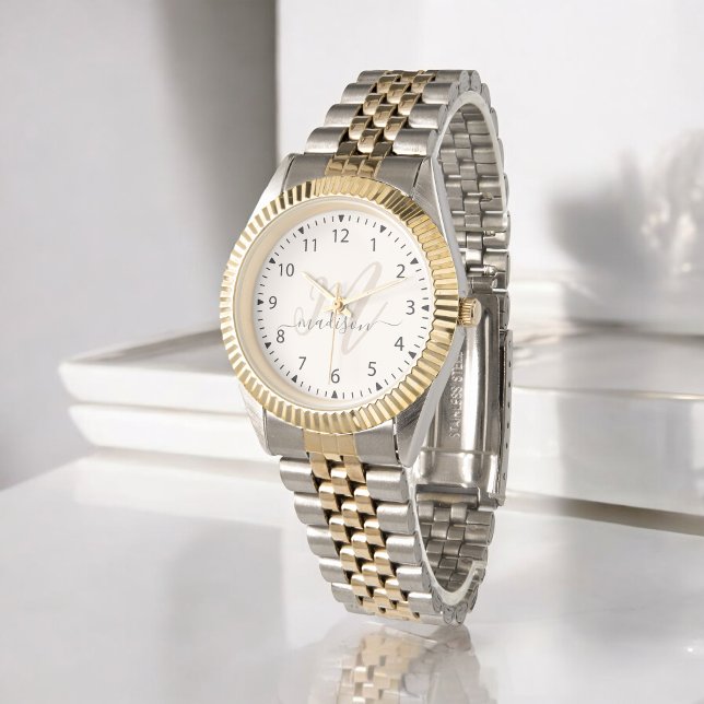 Trendy Beige Stylish Monogram Initial and Name Watch (Creator Uploaded)