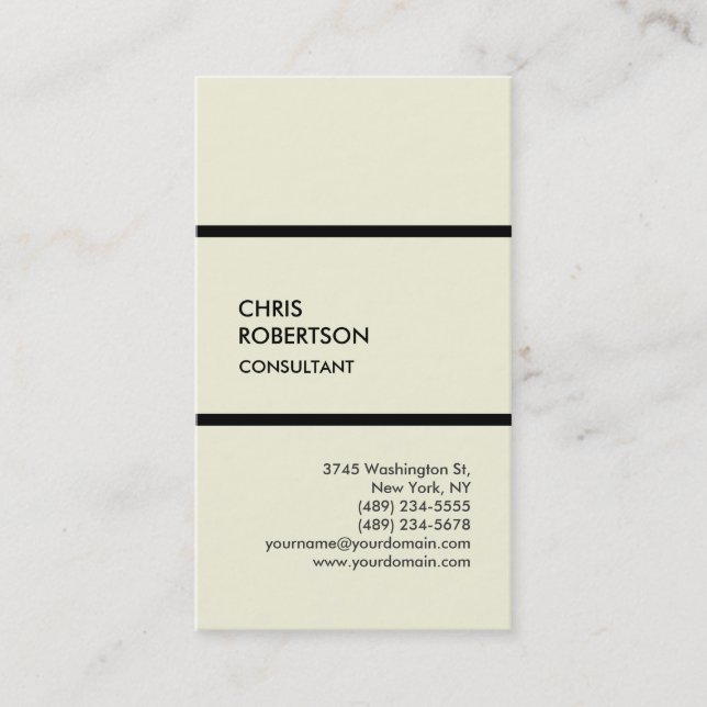 Trendy beige vertical modern business card (Front)
