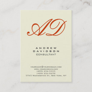 Trendy Beige Vertical Red Monogram Business Card