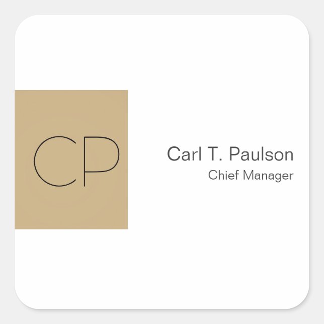 Trendy Beige White Monogram Minimalist Create Square Sticker (Front)