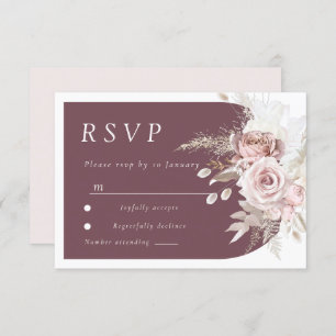 Trendy Berry Blush Ivory Boho Arch Wedding RSVP Card