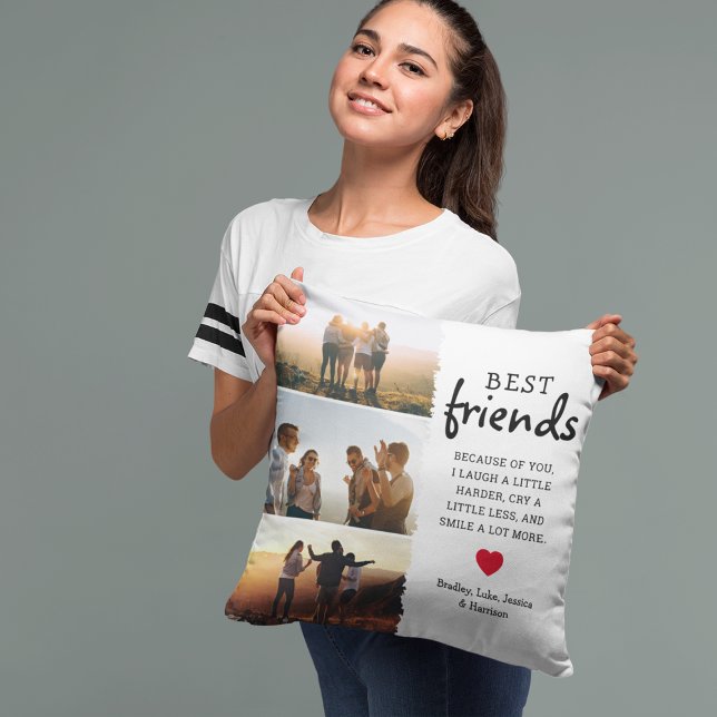 Trendy Best Friends Photo Collage & Quote Cushion (Creator Uploaded)