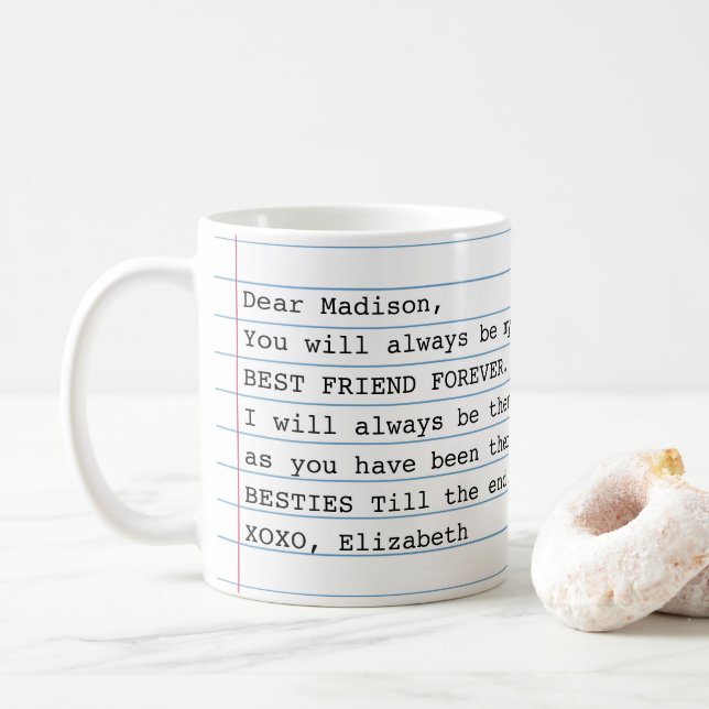 Trendy Best Friends Photo Notebook Letter Message Coffee Mug (With Donut)