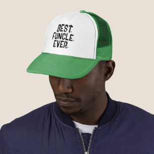 TRENDY BEST FUNCLE EVER WHITE TYPOGRAPHY   TRUCKER HAT