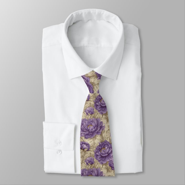 Trendy Best Man Peonies Tie (Tied)