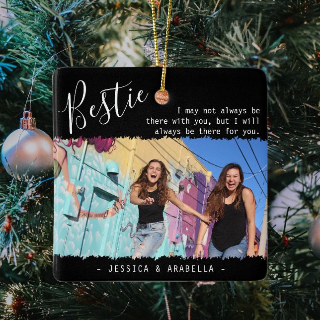 Trendy Bestie Quote Photo Personalised BFF xmas Ceramic Ornament (Creator Uploaded)