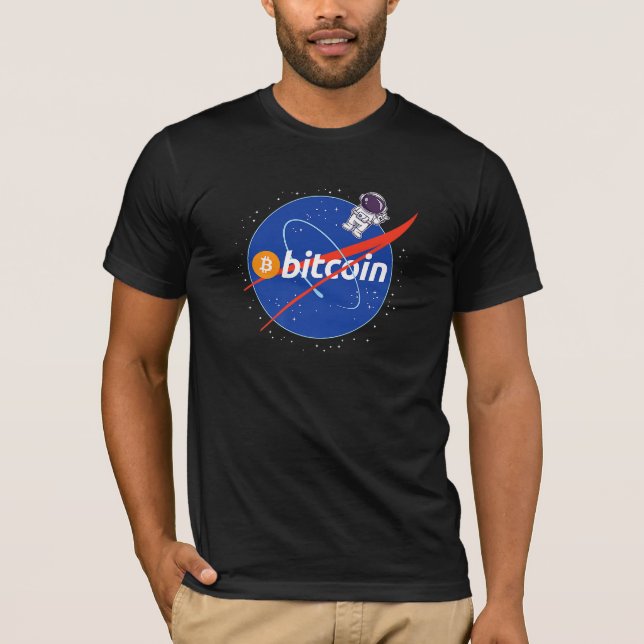 Trendy Bitcoin Astronaut Space Crypto T-Shirt (Front)
