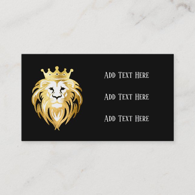Trendy Black and Faux Gold Lion Head Logo Business Card (Front)