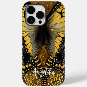 Trendy Black and Gold Butterfly Personalised Name Case-Mate iPhone 14 Pro Max Case