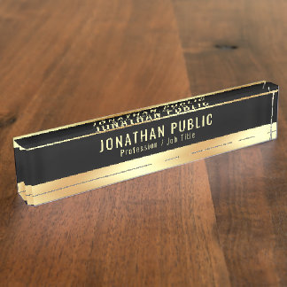 Trendy Black And Gold Classic Elegant Template Nameplate