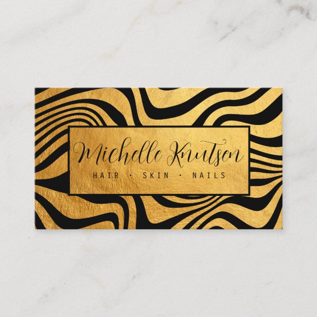Trendy Black And Gold Makeup Artist Hair Salon  Business Card (Front)