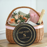 Trendy Black and Gold Monogram Hebrew Hanukkah Classic Round Sticker<br><div class="desc">Trendy Black and Gold Monogram Hebrew Hanukkah Stickers</div>