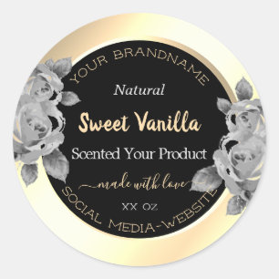 Trendy Black and Gold Product Labels Grey Flowers