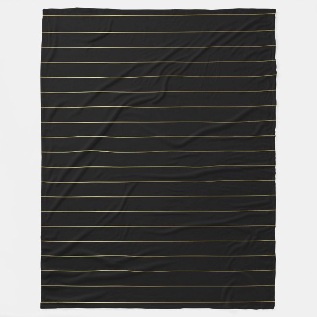 Trendy Black and Gold Striped Elegant Design Fleece Blanket (Front)