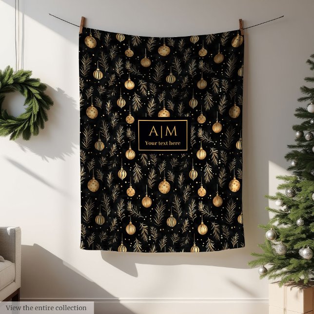 Trendy black and gold watercolor personalised fleece blanket (Trendy black and gold watercolor personalized Fleece Blanket)