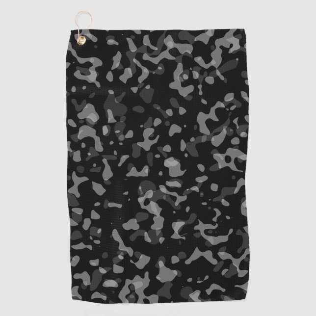 Trendy Black and Grey Camouflage Pattern  Golf Towel (Front)