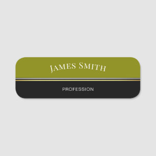 Trendy Black And Olive Green Gold & Silver Striped Name Tag