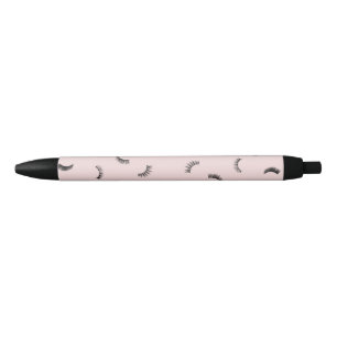 Trendy Black and Pink Lashes Pattern Black Ink Pen