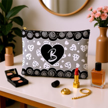 Trendy Black And Silver Heart With Dots And Swirls