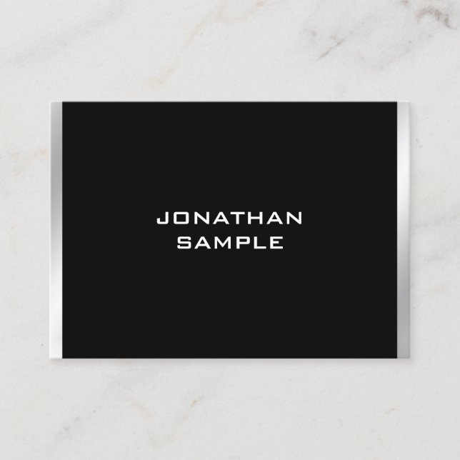 Trendy Black And Silver Modern Minimalist Design Business Card (Front)