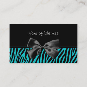 Trendy Black And Teal Zebra Print With Ribbon Business Card