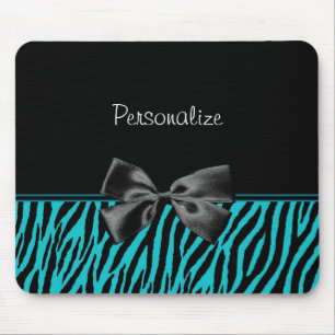Trendy Black And Teal Zebra Print With Ribbon Mouse Pad